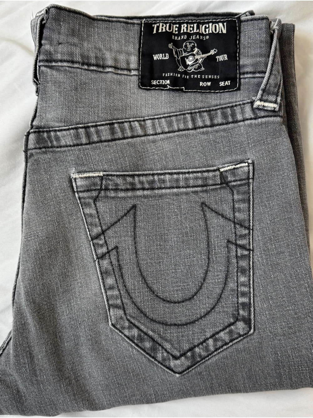 True Religion Gray Horseshoe Pocket Jeans